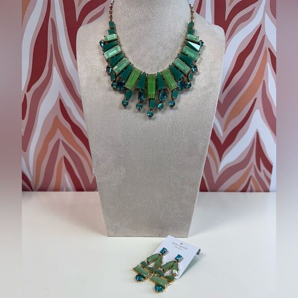 NWT Kate Spade Beach Gem Turquoise Goldtone Necklace & Earring Set - Picture 2 of 7